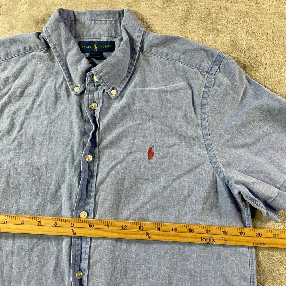 Ralph Lauren Linen Shirt Boys XL 18-20 Blue Short Sleeve Button Casual Preppy
